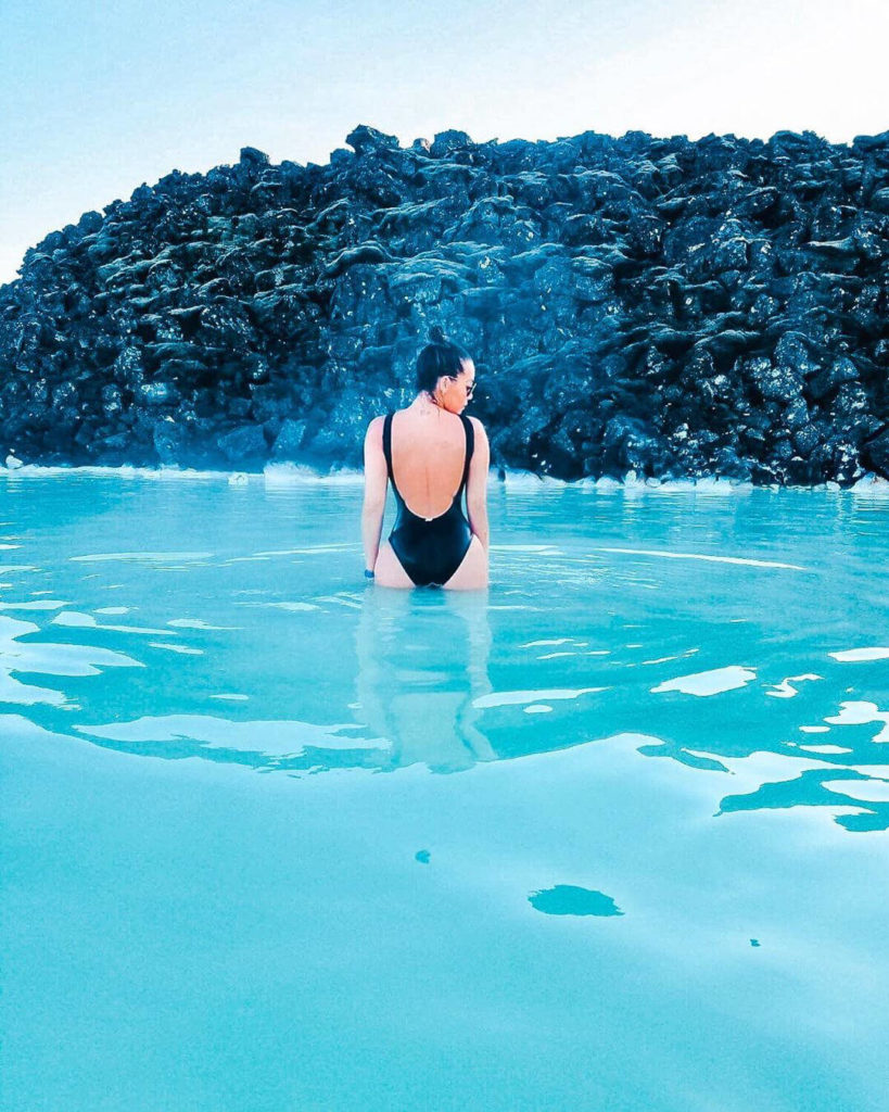 Isabella standing in Blue Lagoon in Iceland
