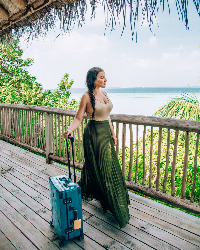 Isabella arriving at a luxury travel resort in The Maldives 
