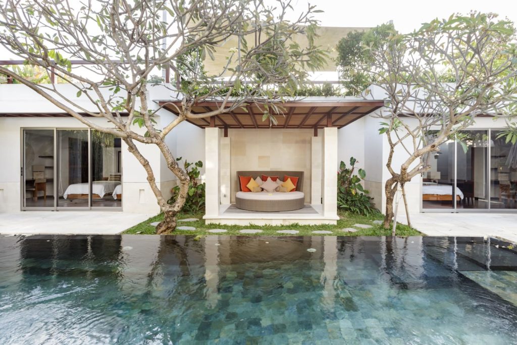 Pool area in a luxury Airbnb in Jimbaran, Bali, Indonesia 