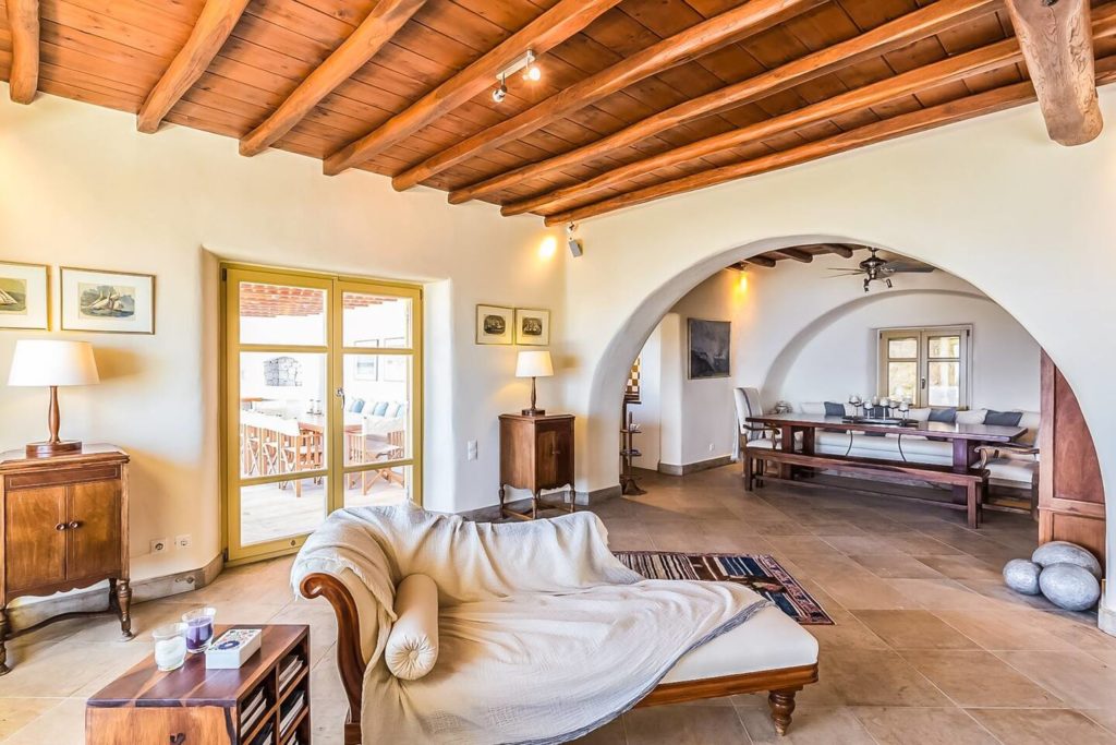 Living area in Villa Phos, a luxury Airbnb in Mykonos