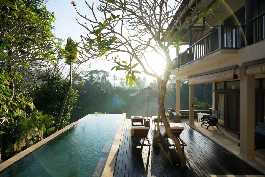 Infinity pool and sun deck at Villa Cella Bella, a Bali luxury Airbnb
