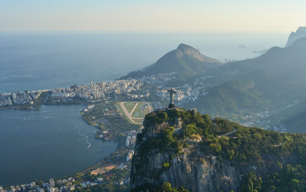 Aerial shot of Christ the Redeemer Statue in Brazil