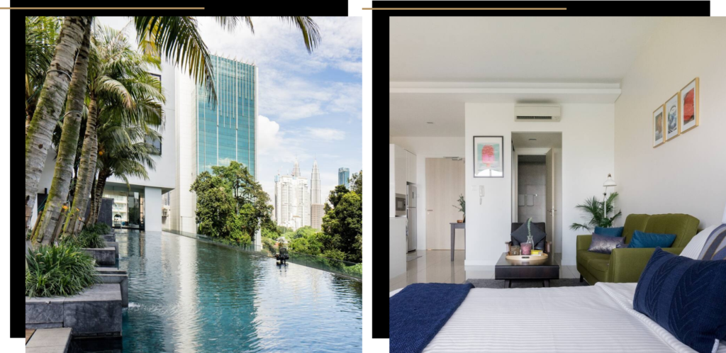 A luxury Airbnb pool and studio interior in Kuala Lumpur, Malaysia