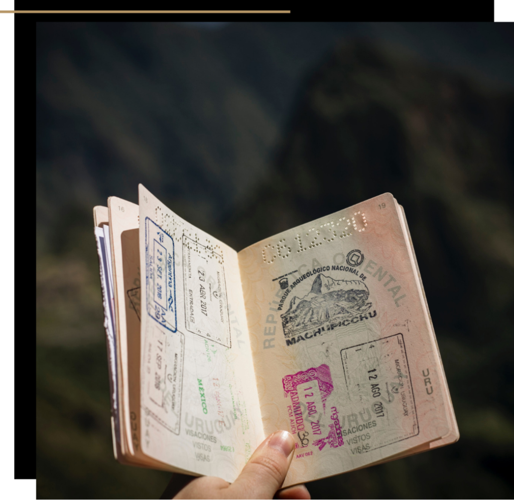 A passport open with stamps 