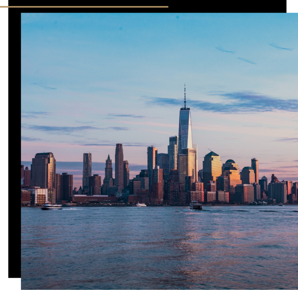 The New York skyline at sunset