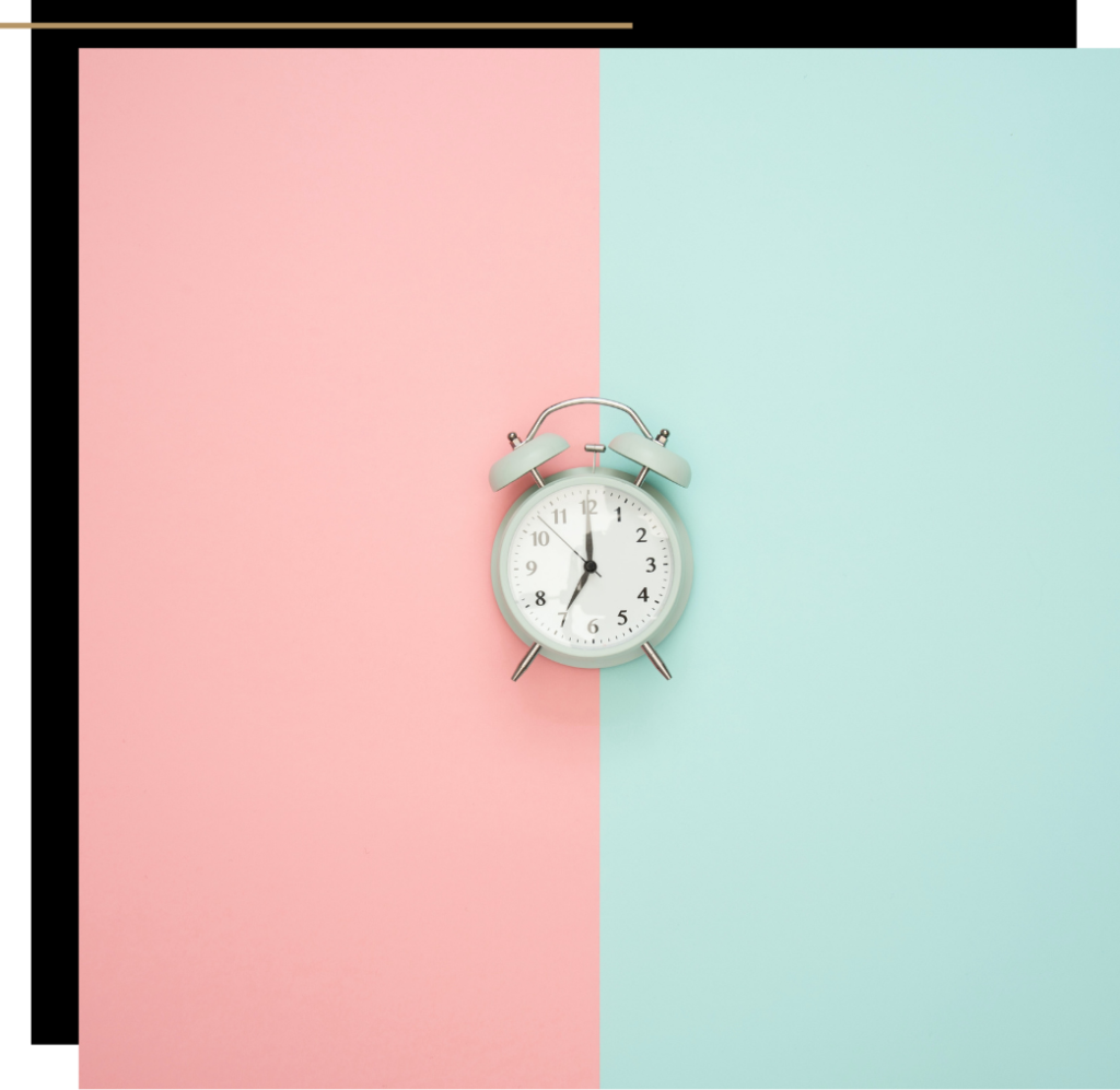 An alarm clock on a blue and white background