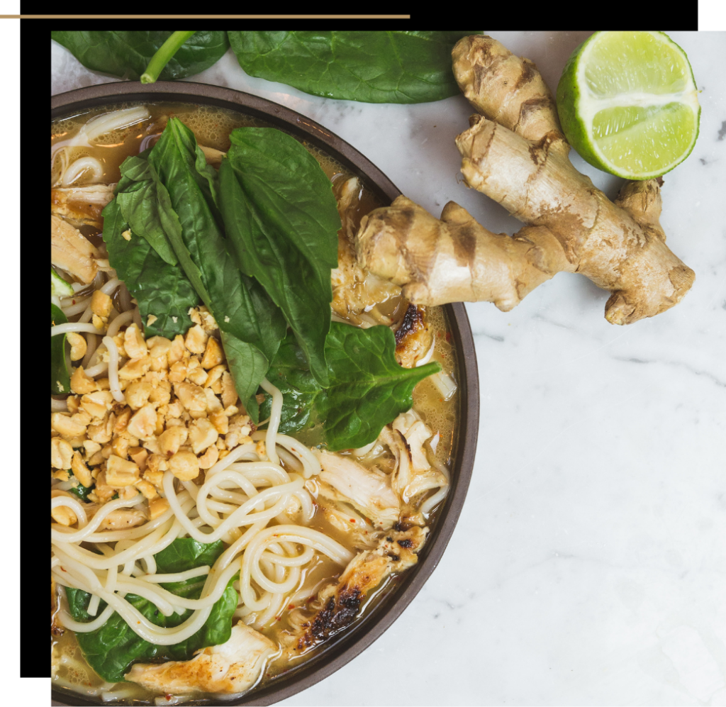 A bowl of Thai ginger noodles