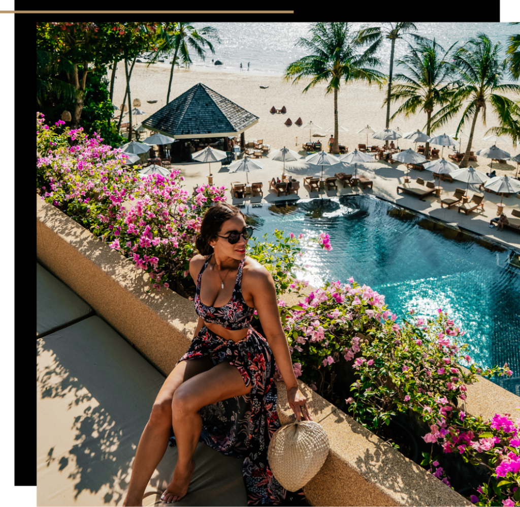 Isabella by the pool in Thailand, one of the best Destinations for Wellness Content Creators