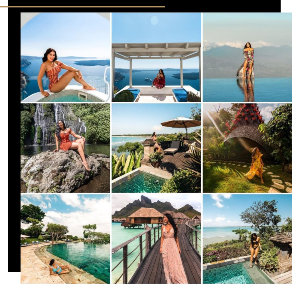 Isabella's Instagram ID showcasing Bali and Bora Bora content
