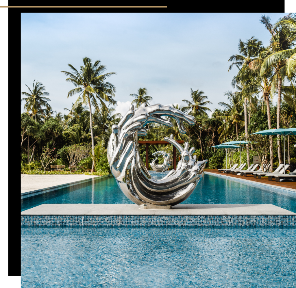 Silver sculpture at Pullman Maldives Maamutaa, one of the best luxury wellness resorts in The Maldives