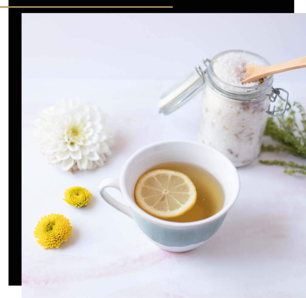 A herbal tea and salt scrub