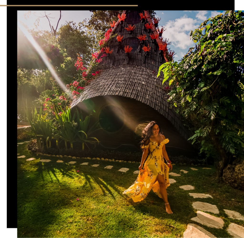 Isabella in a yellow dress at Nihi Sumba, Bali 