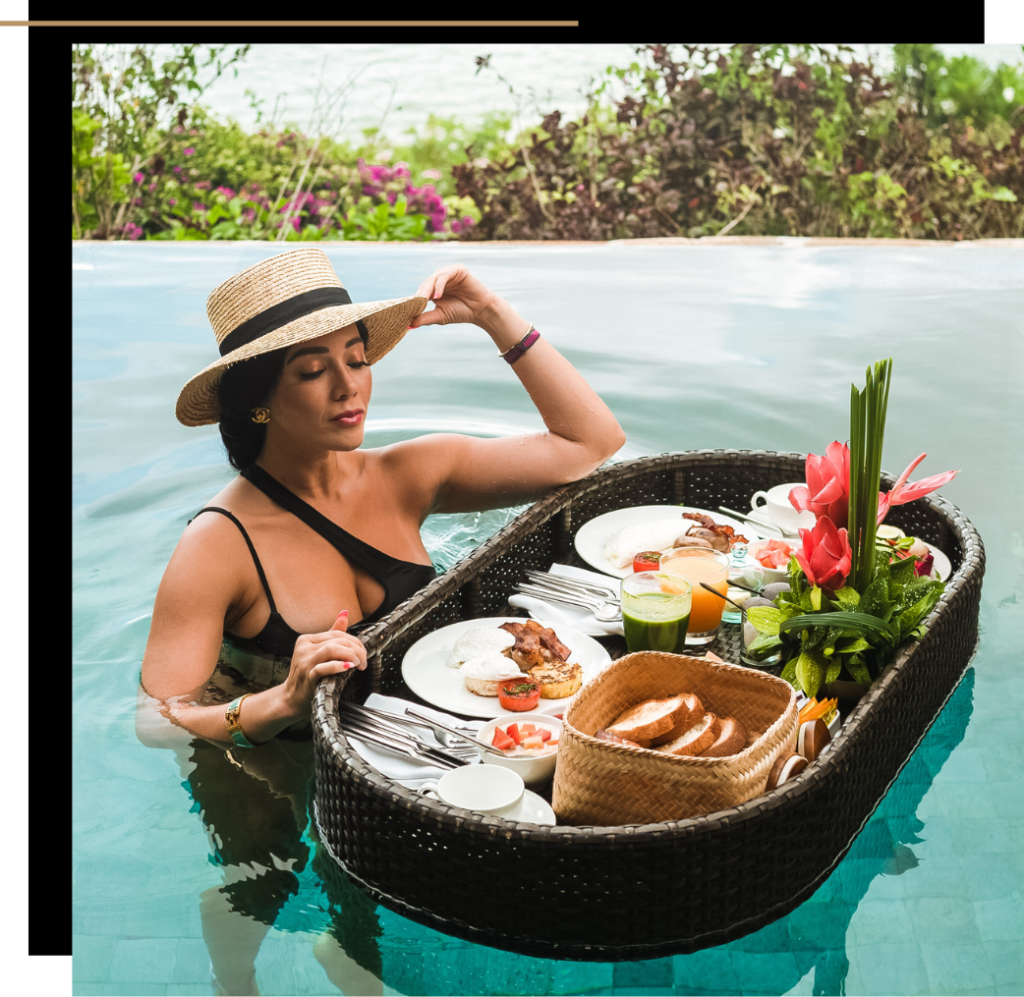 Isabella with a floating breakfast in Bali 