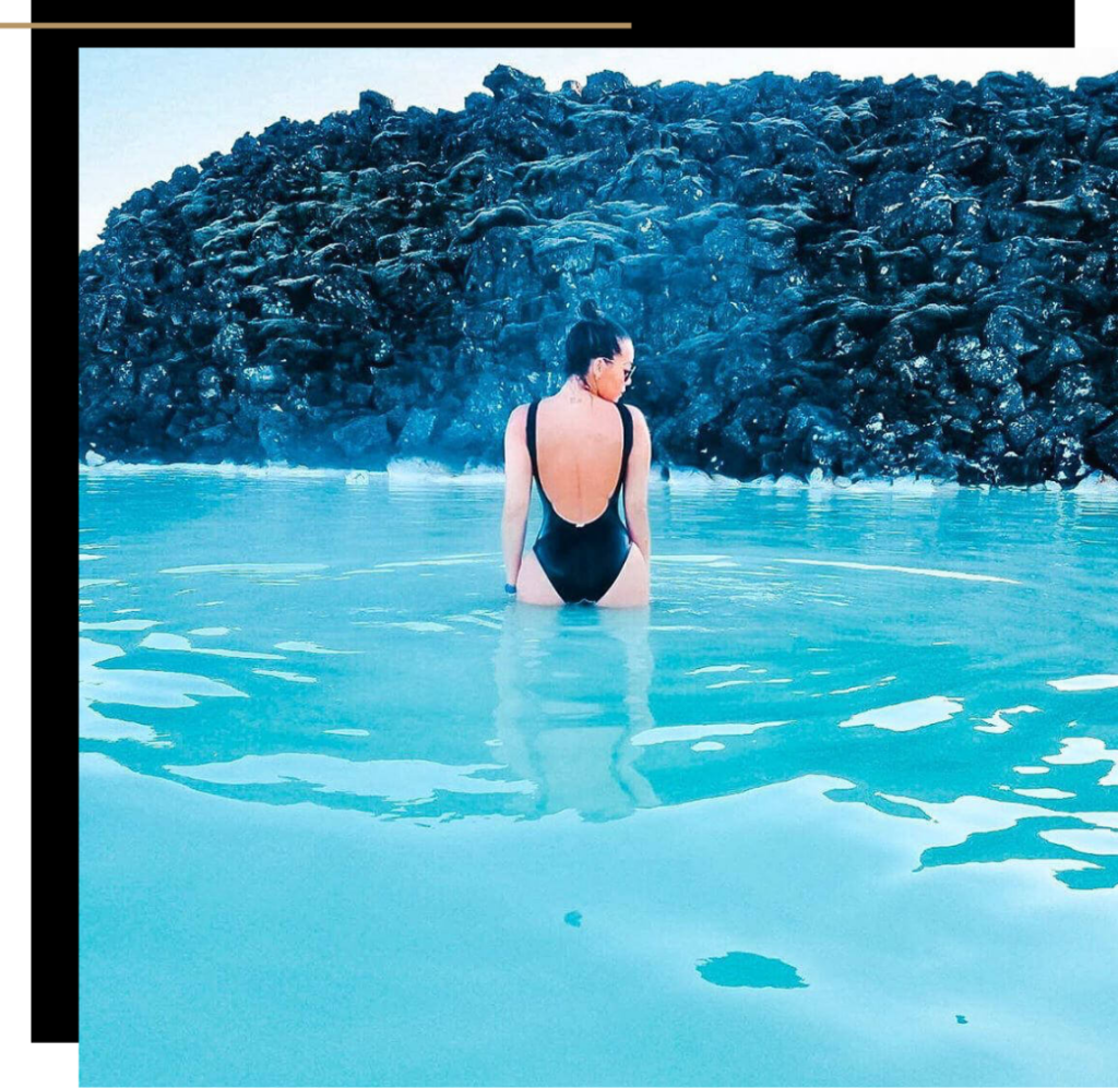 Isabella in the Blue Lagoon, Iceland, one of the best Destinations for Wellness Content Creators